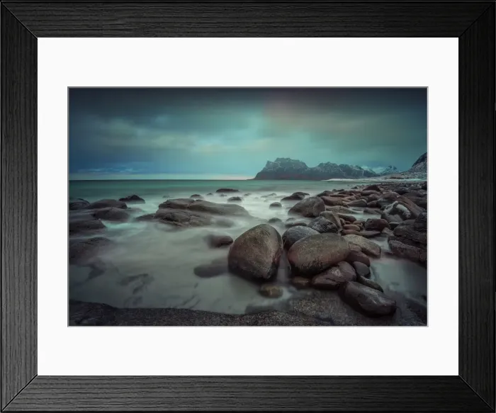 Framed Print : A winter scene, Lofoten peninsular, Arctic circle, Norway Framed Print : A winter scene, Lofoten peninsular, Arctic circle, Norway