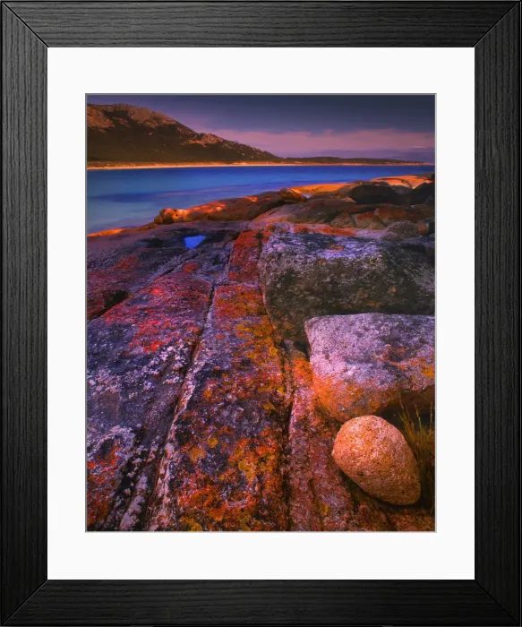 Framed Print : Red coloured boulders, caused by lichen growing at the high tide mark on Flinders Island, Bass Strait, Tasmania, Australia Framed Print : Red coloured boulders, caused by lichen growing at the high tide mark on Flinders Island, Bass Strait, Tasmania, Australia