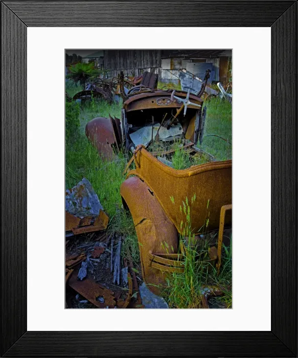 Framed Print : Old vehicles rusting away at Badgers corner, Flinders Island, Bass Strait, Tasmania, Australia