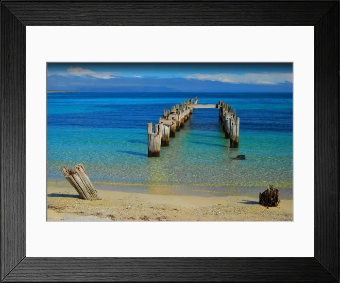 Framed Print : The old pier at Lillies beach on Flinders Island, Bass Strait, Tasmania, Australia
