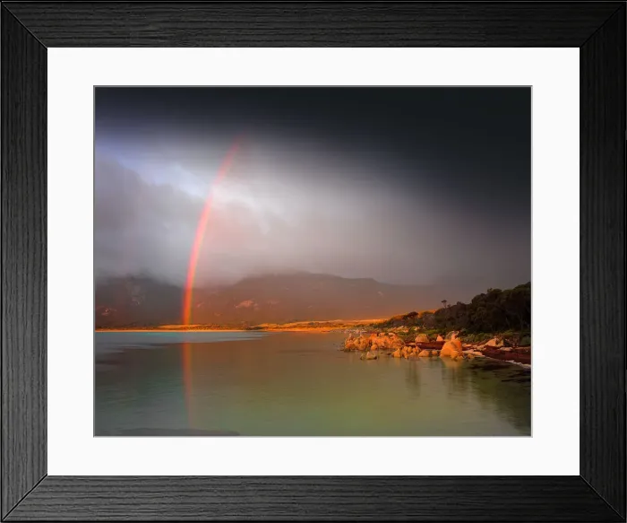 Framed Print : A rainbow after a storm at Fotheringate beach, Flinders Island, Bass Strait, Tasmania, Australia