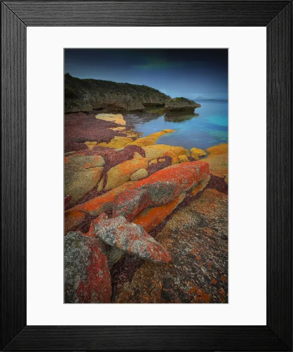 Framed Print : Red coloured boulders, caused by lichen growing at the high tide mark on Flinders Island, Bass Strait, Tasmania, Australia Framed Print : Red coloured boulders, caused by lichen growing at the high tide mark on Flinders Island, Bass Strait, Tasmania, Australia