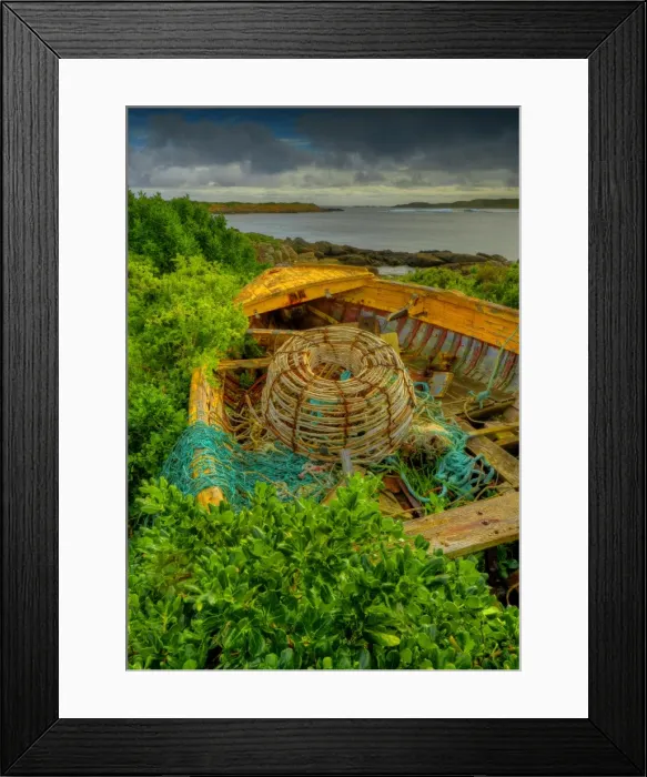 Framed Print : Old derelict boat and Lobster pot at the Currie foreshore, King Island, Bass Strait, Tasmania, Australia