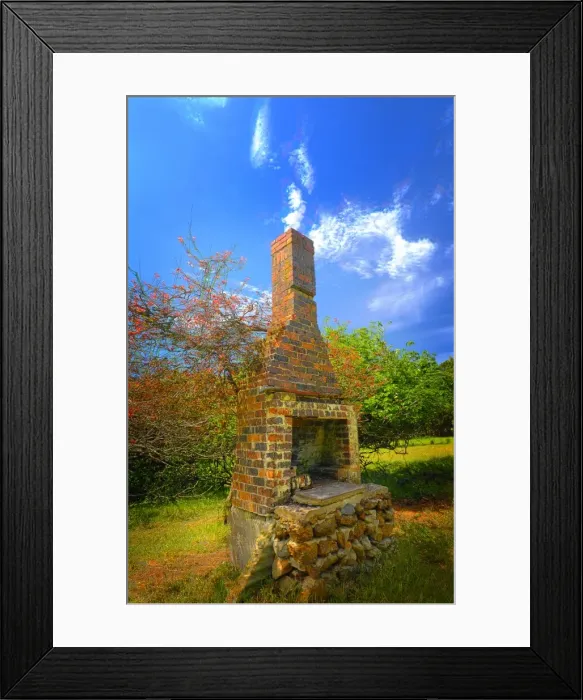 Framed Print : Old fireplace from a burnt out house on King Island, Bass Strait, Tasmania, Australia Framed Print : Old fireplace from a burnt out house on King Island, Bass Strait, Tasmania, Australia