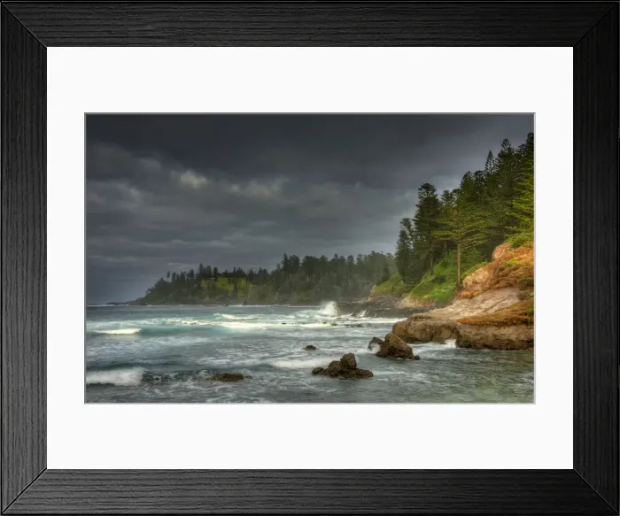 Framed Print : An early spring storm whips along the coastline of Sydney bay, Norfolk Island Framed Print : An early spring storm whips along the coastline of Sydney bay, Norfolk Island