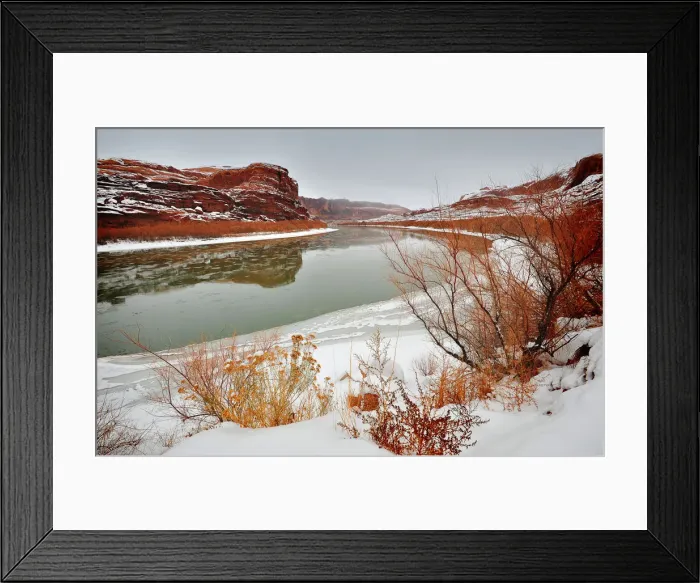 Framed Print : A winter mantle of snow lies along the banks of the Colorado river near Moab in Utah Framed Print : A winter mantle of snow lies along the banks of the Colorado river near Moab in Utah