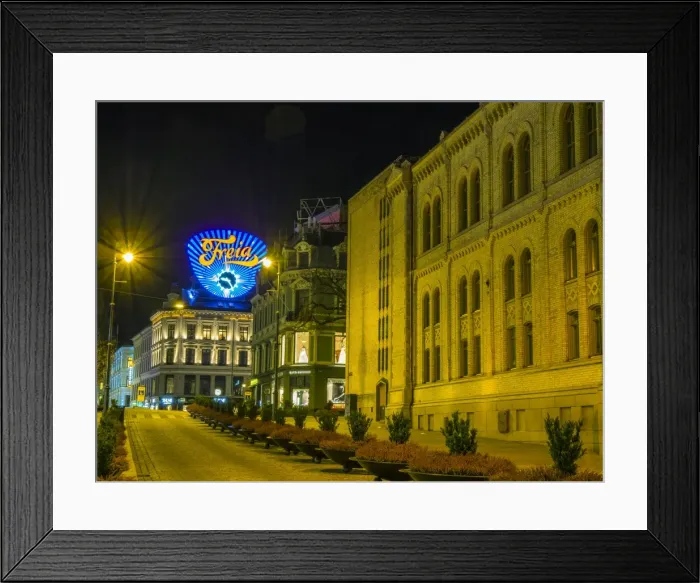 Framed Print : Oslo street scene at night during winter, Norway Framed Print : Oslo street scene at night during winter, Norway