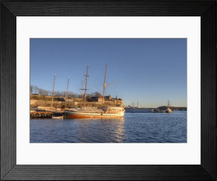 Framed Print : Oslo harbour and waterfront in winter, Norway Framed Print : Oslo harbour and waterfront in winter, Norway
