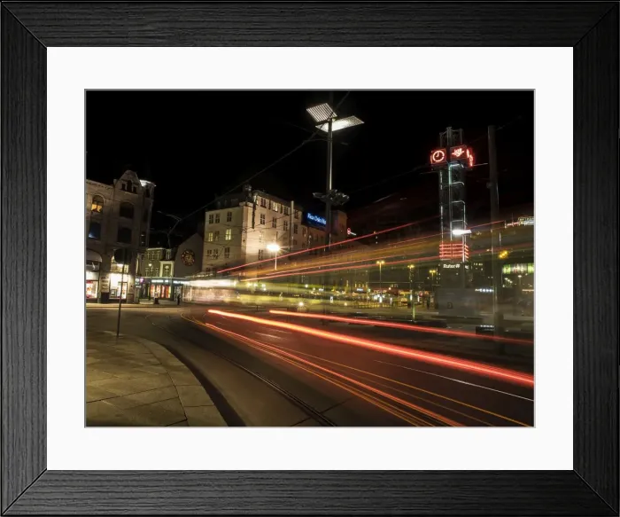 Framed Print : Oslo street scene at night during winter, Norway Framed Print : Oslo street scene at night during winter, Norway