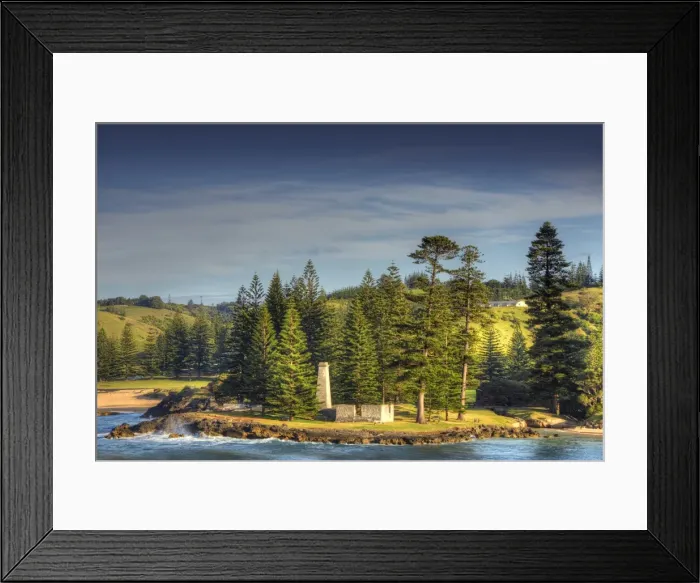 Framed Print : A view to the historic convict built Salt house sitting by Emily bay, Kingston, Norfolk Island