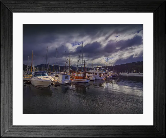 Framed Print : Dramatic light over the harbour at Kettering, southern Tasmania