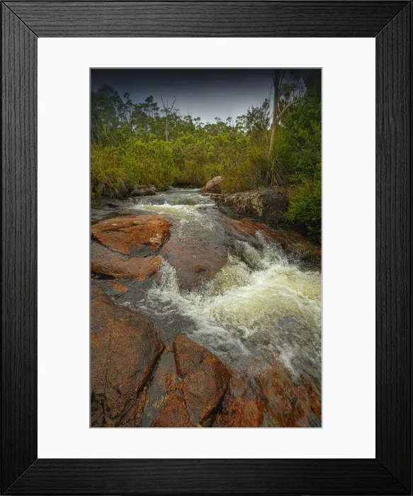 Framed Print : Running stream in the Hartz mountains national park, part of the world heritage wilderness, Tasmania