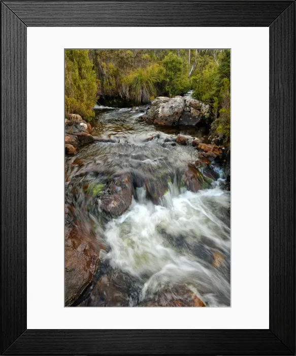 Framed Print : Running stream in the Hartz mountains national park, part of the world heritage wilderness, Tasmania