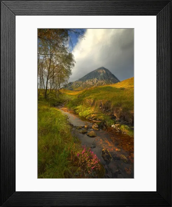 Framed Print : Meandering Stream, Buachaille Etive More, Scottish highlands