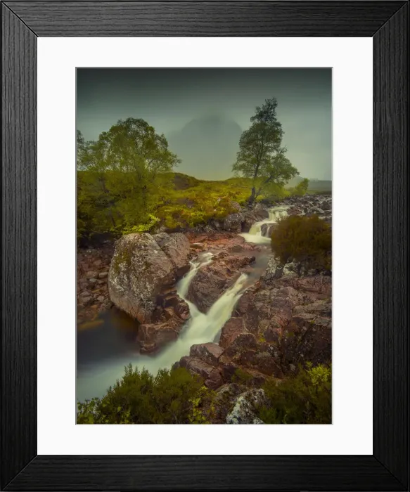 Framed Print : Tumbling stream Buachaille Etive Mor, Scottish highlands Framed Print : Tumbling stream Buachaille Etive Mor, Scottish highlands