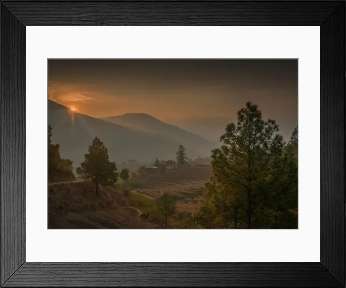 Framed Print : A dawn sky lights up the Punakha valley in Bhutan Framed Print : A dawn sky lights up the Punakha valley in Bhutan