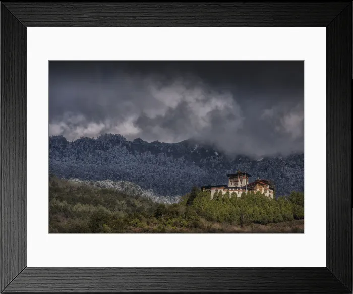 Framed Print : High up in the mountainous region of Jigme Dorji National park is Gasa Dzong, in Northern Bhutan