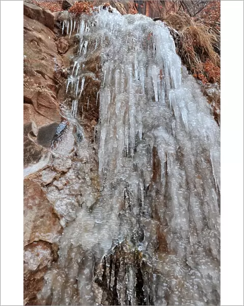 Frozen waterfall Zion national Park in south western United States