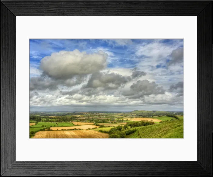 Framed Print : The magnificent view of English countryside on the Cranborne Chase, Wiltshire Framed Print : The magnificent view of English countryside on the Cranborne Chase, Wiltshire