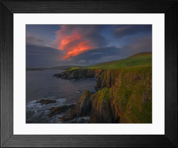 Framed Print : Scousburgh coastline at Dusk, Shetland Islands, Scotland, United Kingdom