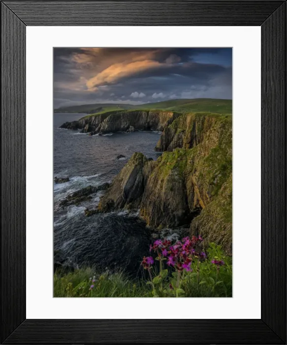 Framed Print : Scousburgh coastline at Dusk, Shetland Islands, Scotland, United Kingdom