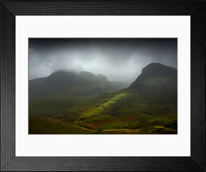 Framed Print : Mist and Rain in the Glencoe pass, Western highlands of Scotland Framed Print : Mist and Rain in the Glencoe pass, Western highlands of Scotland