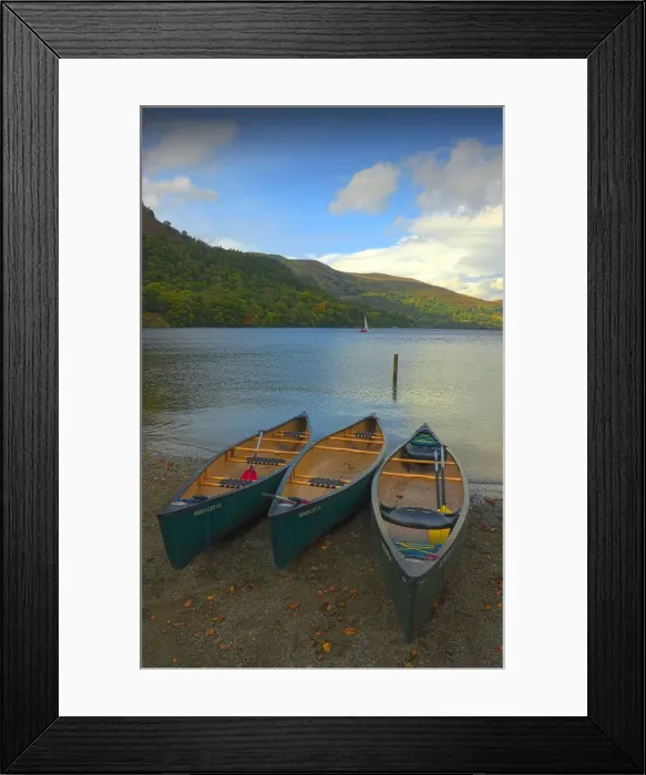 Framed Print : Beached canoes, Lake district, England