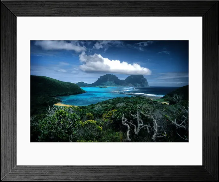 Framed Print : Scenically beautiful and a world heritage designated location, Lord Howe Island lies between the South Pacific ocean and the Tasman sea off the coast of New South Wales, Australia
