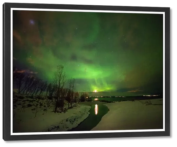 Northern Lights (Aurora borealis) over the skies at Akureyri, northern Iceland