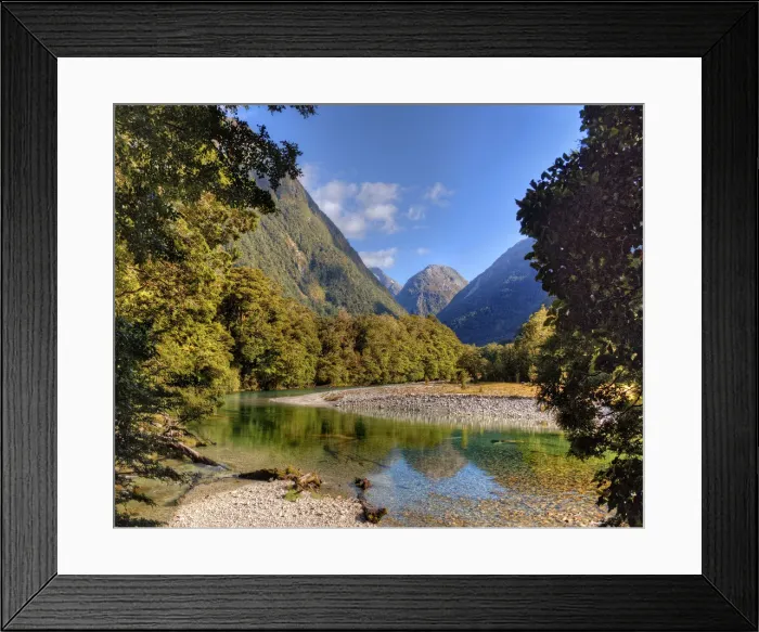 Framed Print : The Milford Track and Clinton River Valley in the South Island of New Zealand