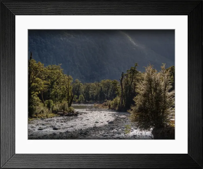 Framed Print : The Milford Track and Clinton River Valley in the South Island of New Zealand