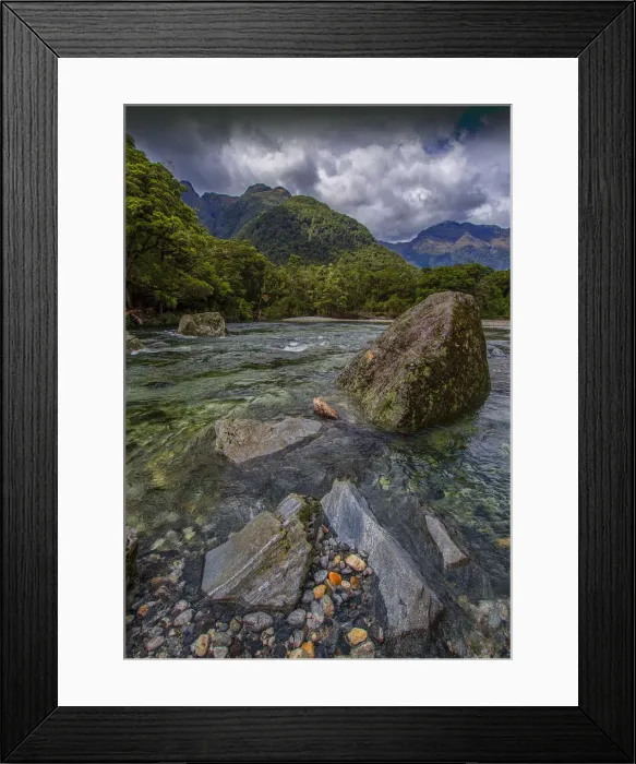 Framed Print : The Milford Track and Clinton River Valley in the South Island of New Zealand