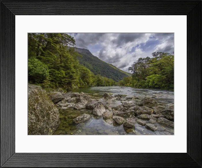 Framed Print : The Milford Track and Clinton River Valley in the South Island of New Zealand