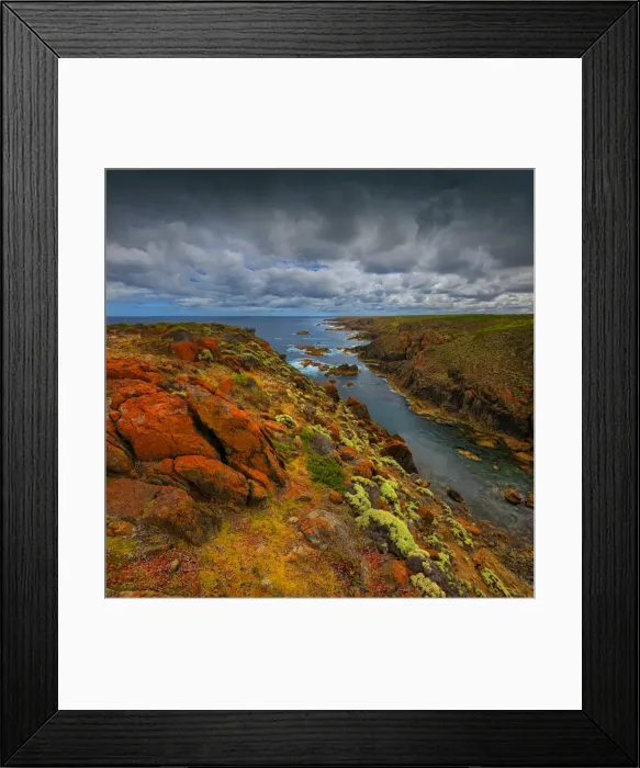 Framed Print : The copperhead cliffs on the South Western corner of King Island are isolated, rugged and extremely steep. Bass Strait, Tasmania Framed Print : The copperhead cliffs on the South Western corner of King Island are isolated, rugged and extremely steep. Bass Strait, Tasmania