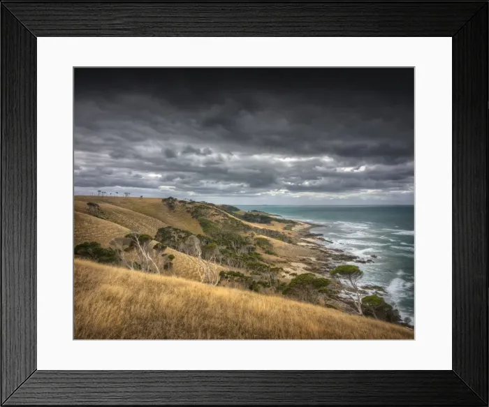 Framed Print : Coastal views near the Wall, an area so named because of its steepness, extreme difficulty and sheer hardship to land boats in the early colonial days. East coast of King Island, Bass Strait, Tasmania Framed Print : Coastal views near the Wall, an area so named because of its steepness, extreme difficulty and sheer hardship to land boats in the early colonial days. East coast of King Island, Bass Strait, Tasmania