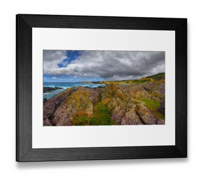 Framed Print : City of Melbourne Bay, named after a shipwreck, is a beautiful small cove on the Eastern coastline of King Island, Bass Strait, Tasmania