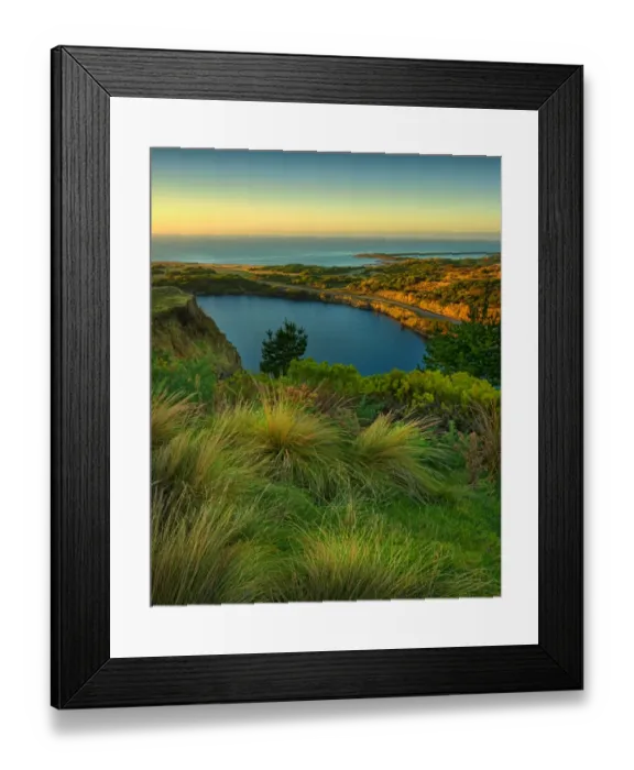 Framed Print : View to the flooded Scheelite mine, Grassy, King Island, Bass Strait, Tasmania