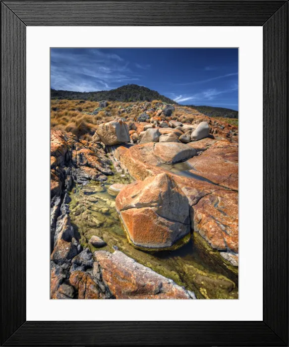 Framed Print : The coastline near Cape Frankland, on the West coast of Flinders Island, Bass Strait, Tasmania
