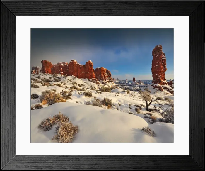 Framed Print : Arches National Park in Utah, South-western United States, with a mantle of rare winter snow