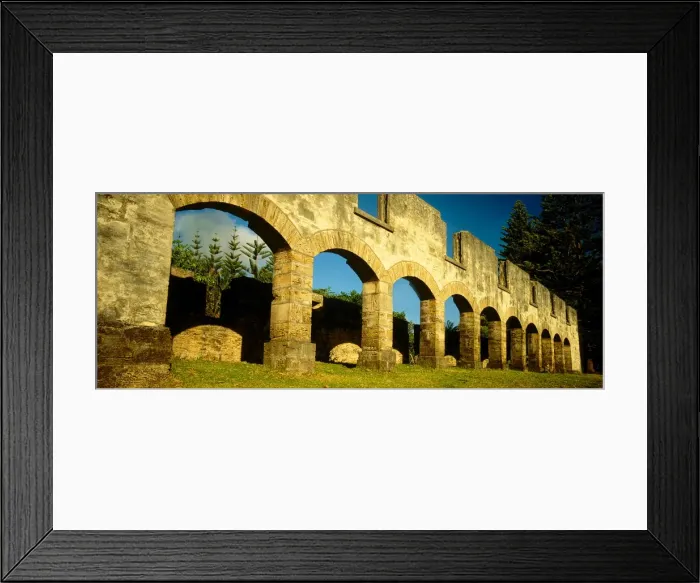 Framed Print : Late afternoon light near sunset, castes its golden glow onto the Coral Sandstone Arched ruins of the convict built stables, norfolk Island Framed Print : Late afternoon light near sunset, castes its golden glow onto the Coral Sandstone Arched ruins of the convict built stables, norfolk Island