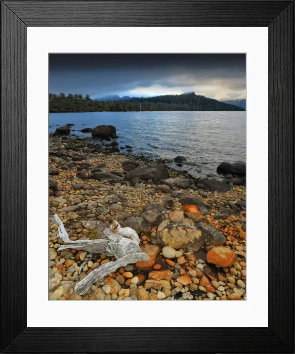 Framed Print : Storm clouds at Dawn at Lake St. Clair, central Tasmania