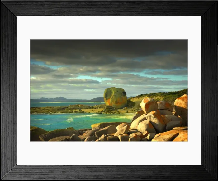 Framed Print : Castle Rock and the colourful coastline at Marshall bay, Flinders Island, Bass Strait, Tasmania Framed Print : Castle Rock and the colourful coastline at Marshall bay, Flinders Island, Bass Strait, Tasmania