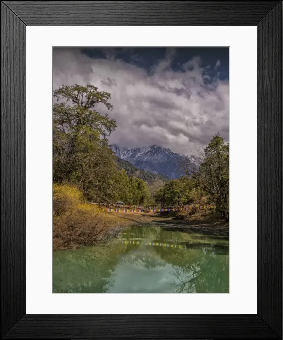 Framed Print : View over the temple gardens at Gasa, Northern Bhutan