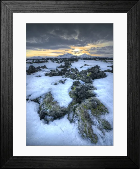 Framed Print : Lava field in winter at Grundarfjorour, Iceland
