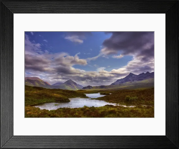 Framed Print : view to the Cuillins, a dramatic mountain range on the Isle of Skye, Inner Hebrides, Scotland