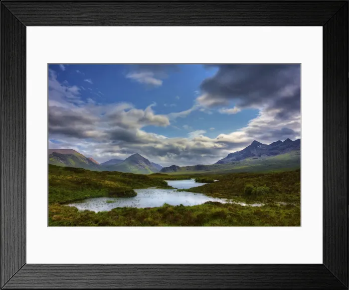 Framed Print : view to the Cuillins, a dramatic mountain range on the Isle of Skye, Inner Hebrides, Scotland