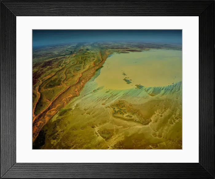 Framed Print : An Aerial view of the Australian outback in flood, showing the vibrant colours of the Landscape
