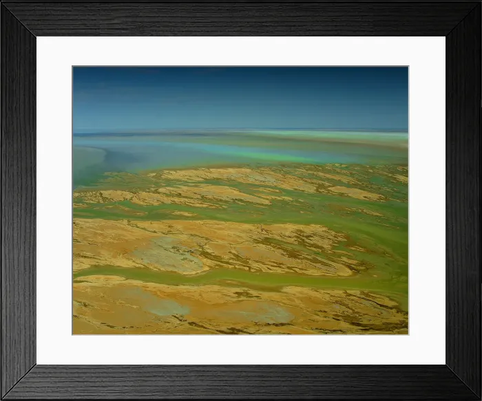 Framed Print : An Aerial view of the Australian outback in flood around Lake Eyre, showing the vibrant colours of the Landscape