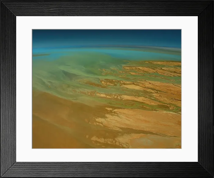 Framed Print : An Aerial view of the Australian outback in flood around Lake Eyre, showing the vibrant colours of the Landscape Framed Print : An Aerial view of the Australian outback in flood around Lake Eyre, showing the vibrant colours of the Landscape