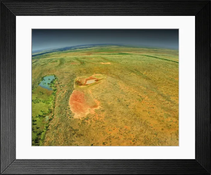 Framed Print : An Aerial view of the Australian outback in flood, showing the vibrant colours of the Landscape